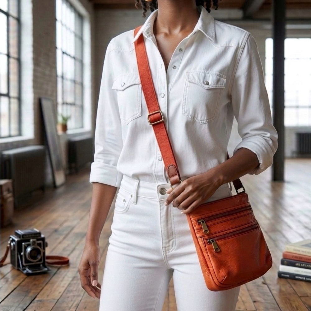 Fossil Orange Leather Crossbody